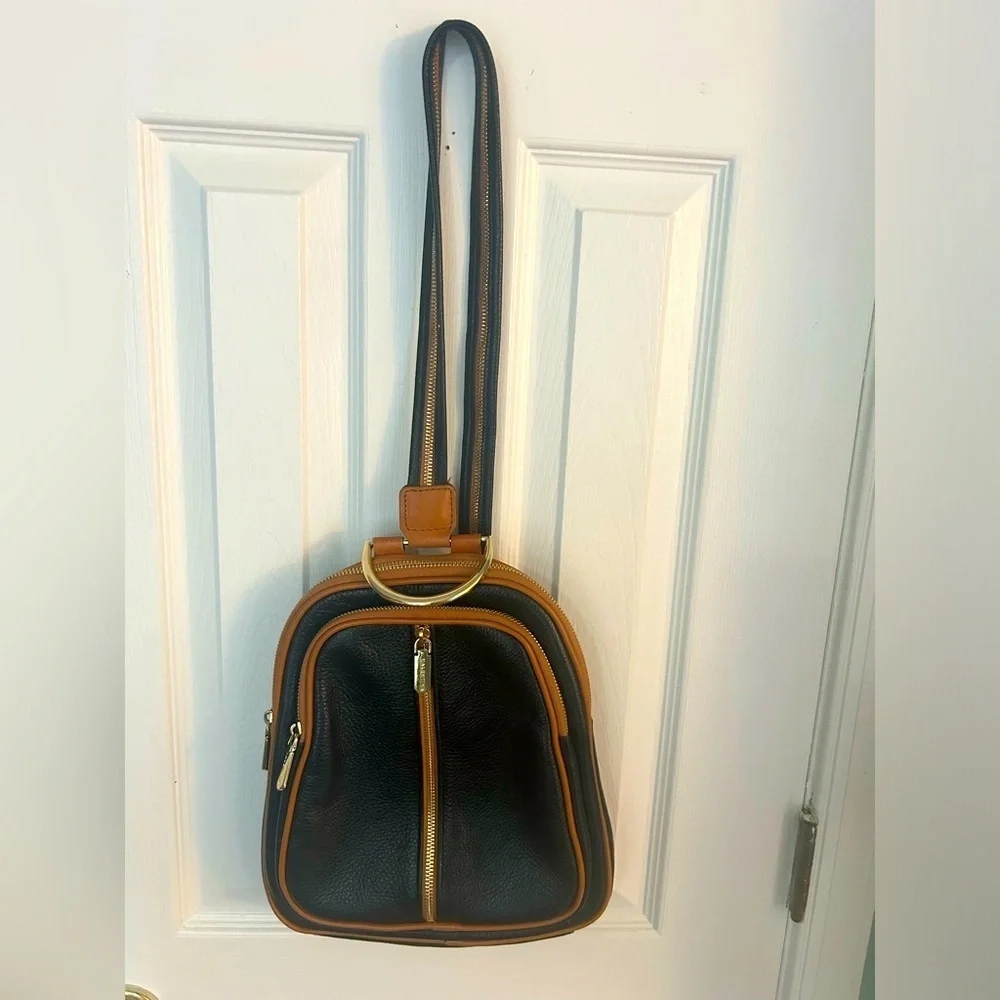 Valentina Black Pebbled Italian Leather Sling Backpack/Shoulder Bag